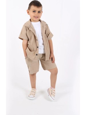 Aden Kids Erkek Çocuk Gömlek+Sweatshirt ve Cepli Şort Alt Üst Takım