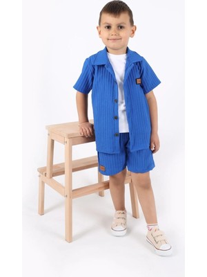Aden Kids Erkek Çocuk Gömlek+Sweatshirt ve Cepli Şort Alt Üst Takım --Ütü Istemez--