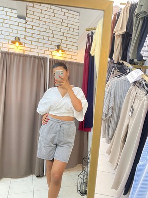 No 35 Moda Su Yolu Çizgili Şort Siyah S
