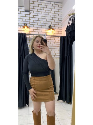 No 35 Moda Tek Omuz Sandy Bluz Sıyah L