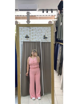 No 35 Moda Gofre Crop Yelek Koyu Pembe M