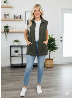 No 35 Moda Fitilli Cepli Yelek Yeşil M