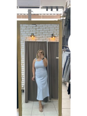 No 35 Moda Tokalı Modal Elbise Açık Mavi M