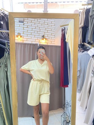 No 35 Moda Modal Esnek Şort Açık Sarı S