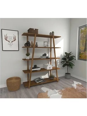 Vivense Woodface Soft Doğal Ahşap Ayaklı Kitaplık, 5 Raflı, Ceviz