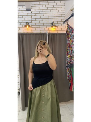 No 35 Moda   Pamuklu Askılı Bluz Siyah M