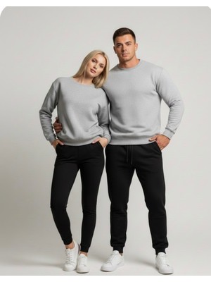 No 35 Moda   Unisex Bay/ Sweatshirt Yuvarlak Yaka Gri L