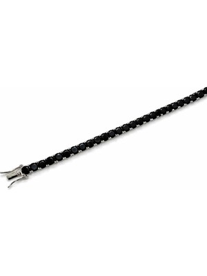 Desing 925 Ayar Gümüş 5 mm Siyah Taşlı Su Yolu Bileklik 16 gr