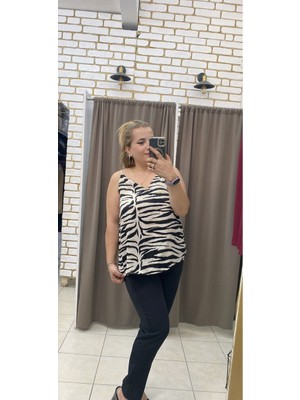 No 35 Moda Saten Bluz Zebra Desen Renkli Xl