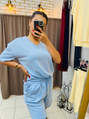 No 35 Moda Modal Esnek Şort Açık Mavi M