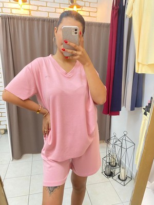 No 35 Moda Modal Esnek Şort Açık Pembe S