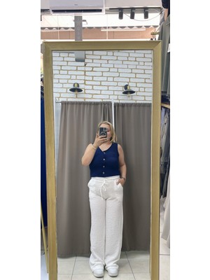 No 35 Moda Gofre Crop Yelek Lacivert S
