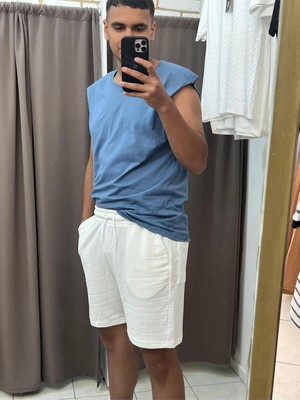 No 35 Moda Tuba Toptaş Ottoman Şort Fitilli Beyaz M