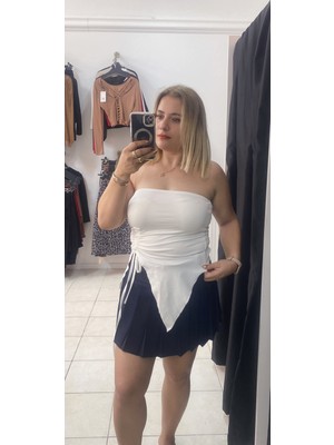 No 35 Moda  Straplez Bluz Büzgülü Beyaz M
