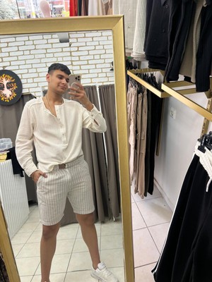 No 35 Moda Kemerli Erkek Şort Gri 31