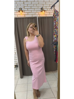 No 35 Moda Tokalı Modal Elbise Açık Pembe M