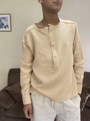 No 35 Moda Patlı Müslin Gömlek Bej Xl