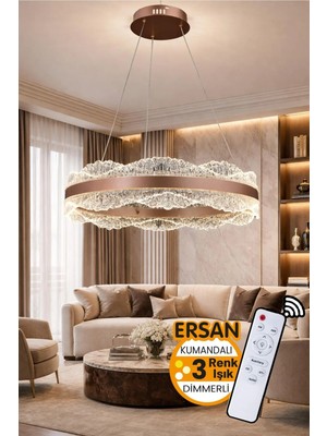 Ersan Aydınlatma Light Rose Gold Tek Katlı Kumandalı 3 Renk Işık Özelikli Dimerli Sarkıt LED Avize Salon Mutfak Avize