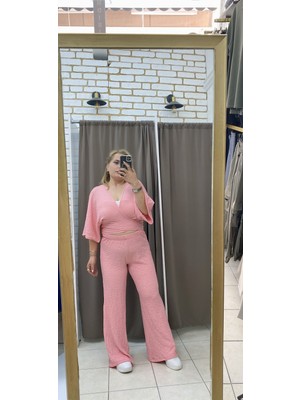 No 35 Moda Gofre Rahat Pantolon Pembe M