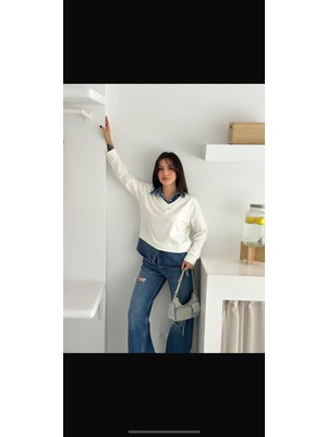 No 35 Moda Kot Detay Sweatshirt Ekru L