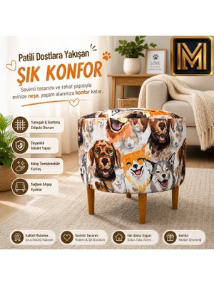 Medet Home Diday Köpek Puf F Puf Koltuk Puff Dekoratif Şık Fonksiyonel Tabure Moderndesenli Silindir Dijital Baskılı Renkli Bench Dekoratif Bohem Doğal Gürgen Ayaklı Çok Amaçlı Bahçe Ev Balkon