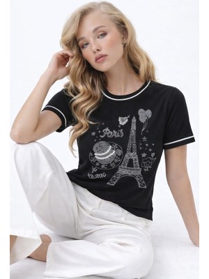 Kadın Taş ve Inci Detaylı T-Shirt