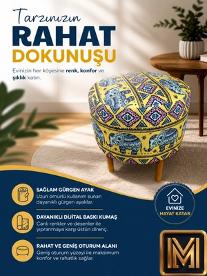 Medet Home Diday Fill Puf F Puf Koltuk Puff Dekoratif Şık Fonksiyonel Tabure Moderndesenli Silindir Dijital Baskılı Renkli Bench Dekoratif Bohem Doğal Gürgen Ayaklı Çok Amaçlı Bahçe Ev Balkon