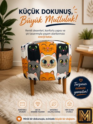 Medet Home Diday Kedii Puf F Puf Koltuk Puff Dekoratif Şık Fonksiyonel Tabure Moderndesenli Silindir Dijital Baskılı Renkli Bench Dekoratif Bohem Doğal Gürgen Ayaklı Çok Amaçlı Bahçe Ev Balkon