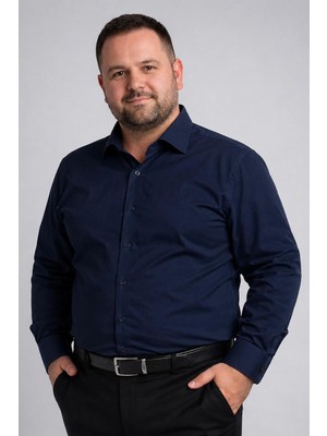 Dicotto Lacivert Ekstra Büyük Yaka 4 Drop Rahat Kesim Micro Kumaş Kol Düğmeli Regular Erkek Gömlek // 189-12