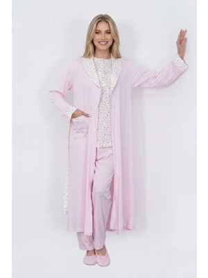 Mecit Pijama Mecit 6397 Pembe Kadın Uzun Sabahlıklı Pijama Takımı