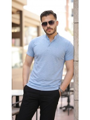Efnaz Style Erkek Hakim Yaka Dokuma Pamuklu Kumaş Kısa Kollu Tişört