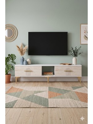 Yumedi Design TSA1515BT - Shumen Tv Stand , Tv Sehpası 150CM Beyaz-Traverten