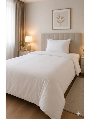 Gön Ev ve Otel Tekstili Tek Kişilik %100 Pamuk Beyaz Nevresim 160X230 Otel Tipi Konfor