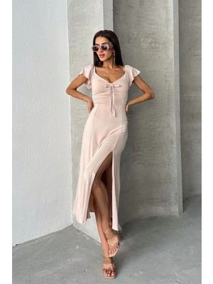 Caddebostan Moda Taş Düz Viskon Derin Yırtmaç Elbise Modern Premium Luxury Trend Tasarım Elbise