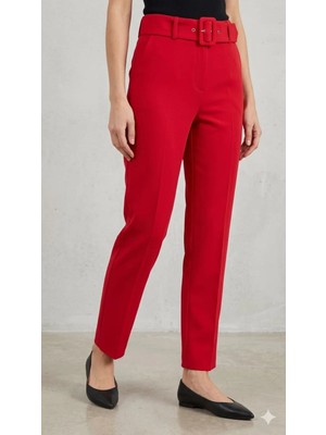 İnci Ersöz Pantalon Kemerli Pileli Premium Kumaş Kırmızı 2444