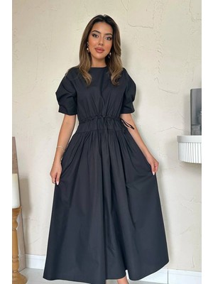 Caddebostan Moda Kadın Belden Büzgülü Tünel Detaylı Poplin Maxi Elbise