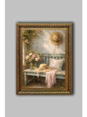 Camlı Vintage Çerçeveli Şapkalar Tablosu  - Vintage Çerçeveli Tablo - Vintage Tasarım - Çiçekli Tablo Vintage Wall Art