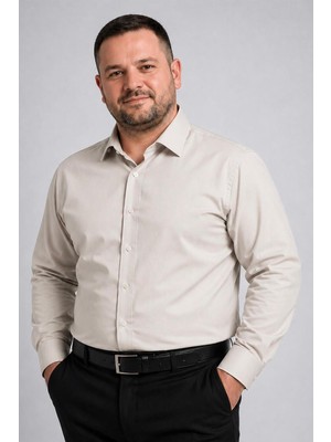 Dicotto Açık Gri Ekstra Büyük Yaka 4 Drop Rahat Kesim Micro Kumaş Kol Düğmeli Regular Erkek Gömlek // 189-9