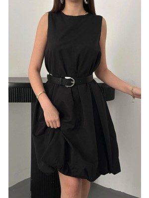 Caddebostan Moda Kadın Bisiklet Yaka Comfort Balon Kesim Kolsuz Toptan Elbise