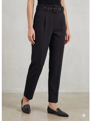 İnci Ersöz Pantalon Kemerli Pileli Premium Kumaş Siyah  2444