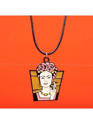 Munels Mineli Frida Kahlo Model Deri Ipli Kolye