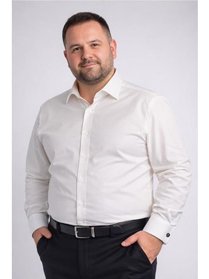 Dicotto Krem Ekstra Büyük Yaka 4 Drop Rahat Kesim Micro Kumaş Kol Düğmeli Regular Fit Erkek Gömlek // 189-10