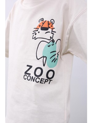 Perendi %100 Pamuk Ikili Zoo Baskılı Tişört Ikili Erkek Çocuk Oversize Tişört