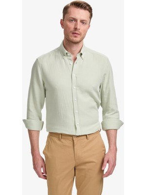 Pierre Cardin Erkek Su Yeşili Regular Fit Dokulu Uzun Kollu Gömlek 50325371-VR048