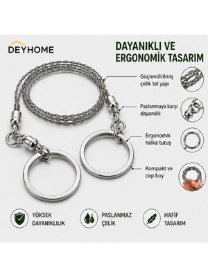 Deyhome Taşınabilir Tel Testere Kamp Survival Outdoor Cep Tipi Çelik El Mini Zincir  Testeresi