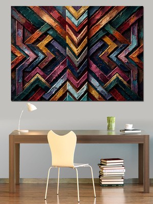Tablomega Geometrik Renkli Ahşap Doku Soyut Dekoratif Kanvas - Mdf Ahşap Tablo