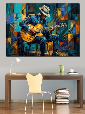 Tablomega Gitar Çalan Sokak Müzisyeni Tablosu Dekoratif Kanvas - Mdf Ahşap Tablo