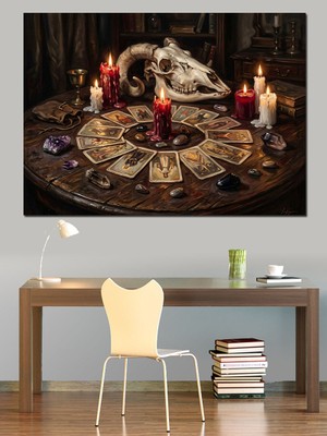 Artmeg Tarot Kartları ve Mumlu Ritüel Dekoratif Kanvas - Mdf Ahşap Tablo