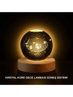 TKÇ Ahşap Standlı LED Kristal Küre Lazer Işlemeli Dekoratif Obje