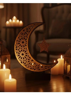 TKÇ 3D Hilal Yıldız Dekoratif Obje 23X23 cm Modern ve Manevi Tasarım